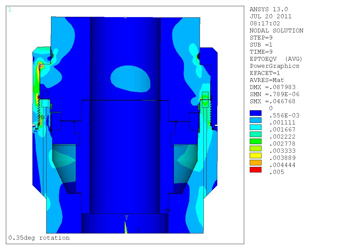Structural analysis of a 17.5" threaded connector to ISO 13628-7 requirements. Standard stuff for us!